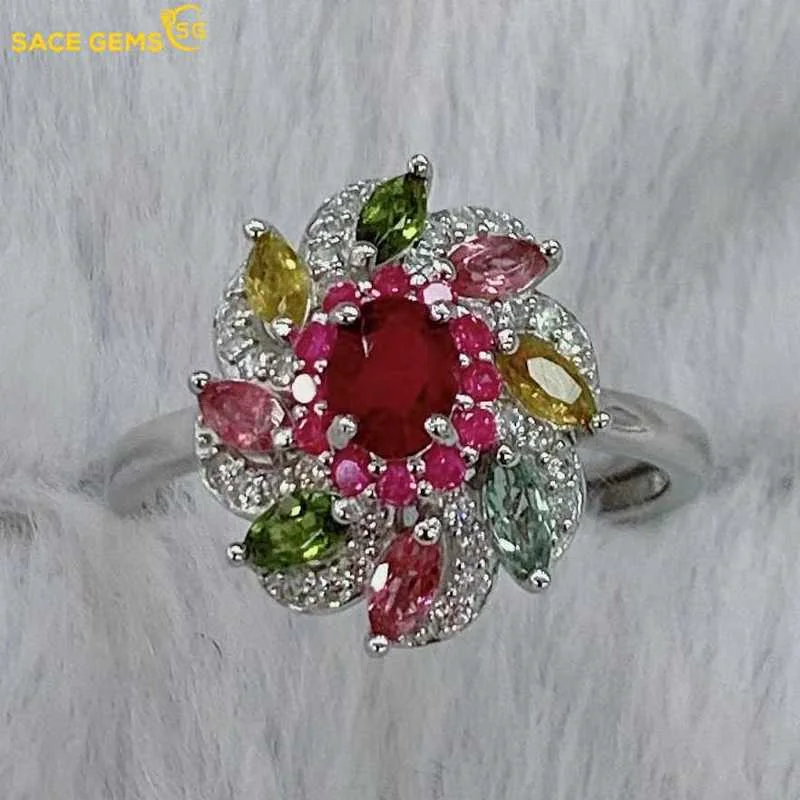 

SACE GEMS Resizable Ruby Rings for Women Fine Jewelry 925 Sterling Silver Wedding Party Fine Jewelry Festival Gift Wholesale