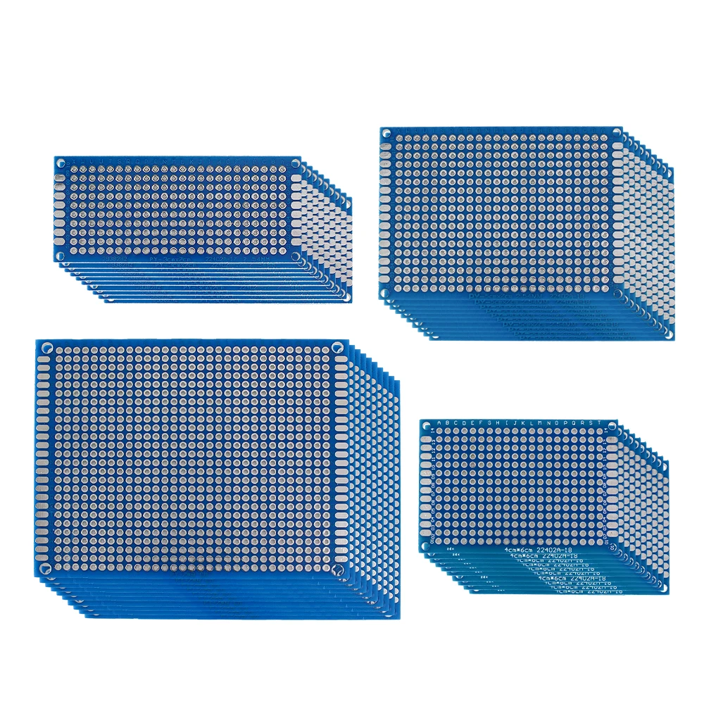 Universal Double-Sided Blue PCB Board Kit - 40pcs 3x7, 4x6, 5x7, 7x9cm Breadboard PCBs in Multiple Sizes Set DIY Electronics