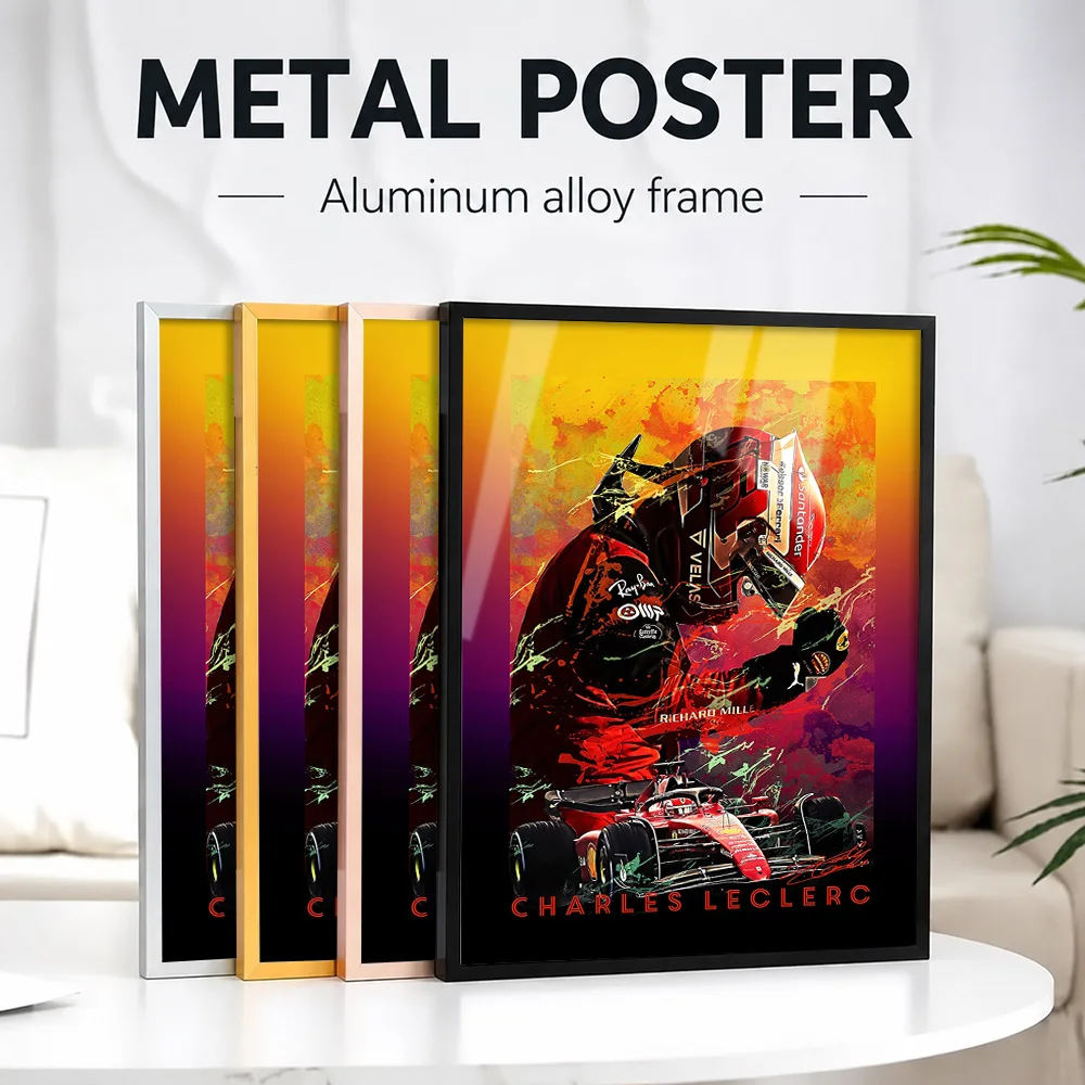 Charles Leclerc Framed Aluminum Metal Poster Customized Photo Dramatic Action Style Wall Art For Driver Lounge Racing Fan Gift