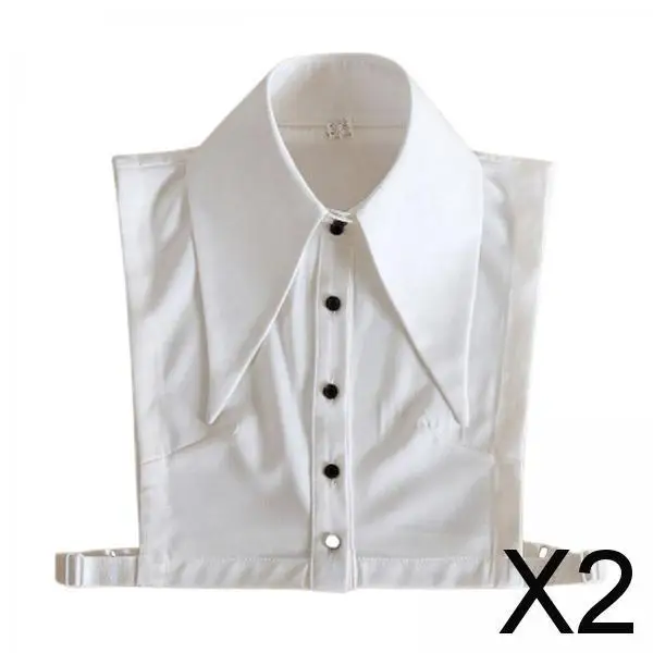 

2 женских белых блузки-накладок на рубашку с отстегивающимся воротником-стойкой и большим лацканом