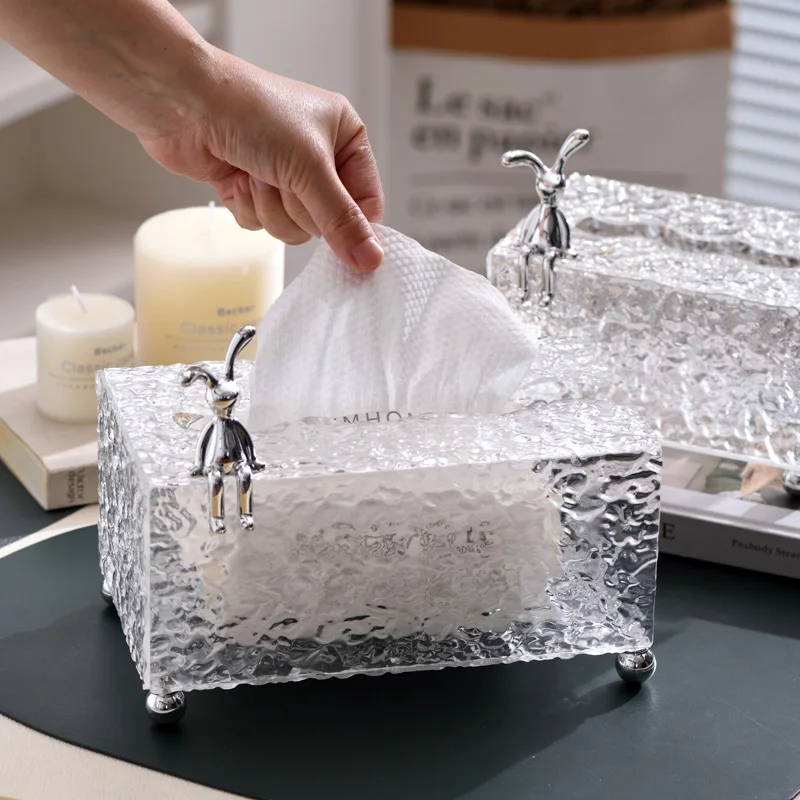 Crystal Pattern Tissue Box Household Living Room Coffee Table Light Luxury Suction Paper Box Wall Hanging Bathroom Tissue Box