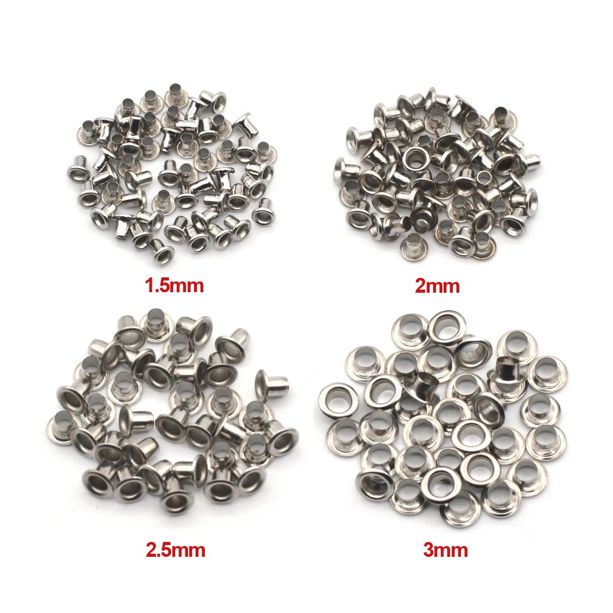 200Pcs 1.5mm 2mm 2.5mm 3mm Brass Material Silver Color Grommet Eyelets Without Washer Fit Craft DIY Supplies