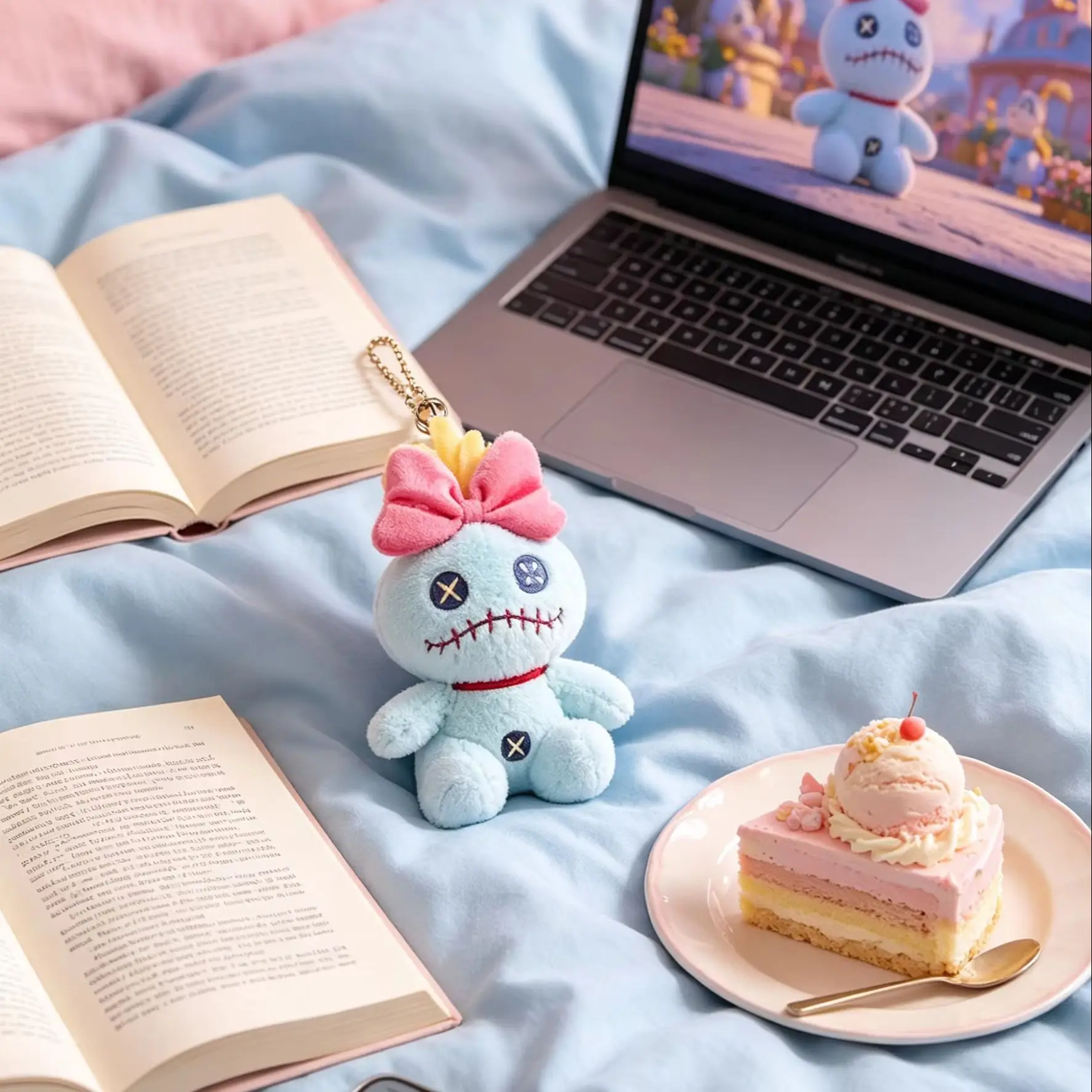 Genuine Disney Lilo & Stitch Scrump Plush Keychain, Cute Pink Bow Doll Backpack Pendant, Standing & Sitting 2 Styles Soft Stuffe - view 2