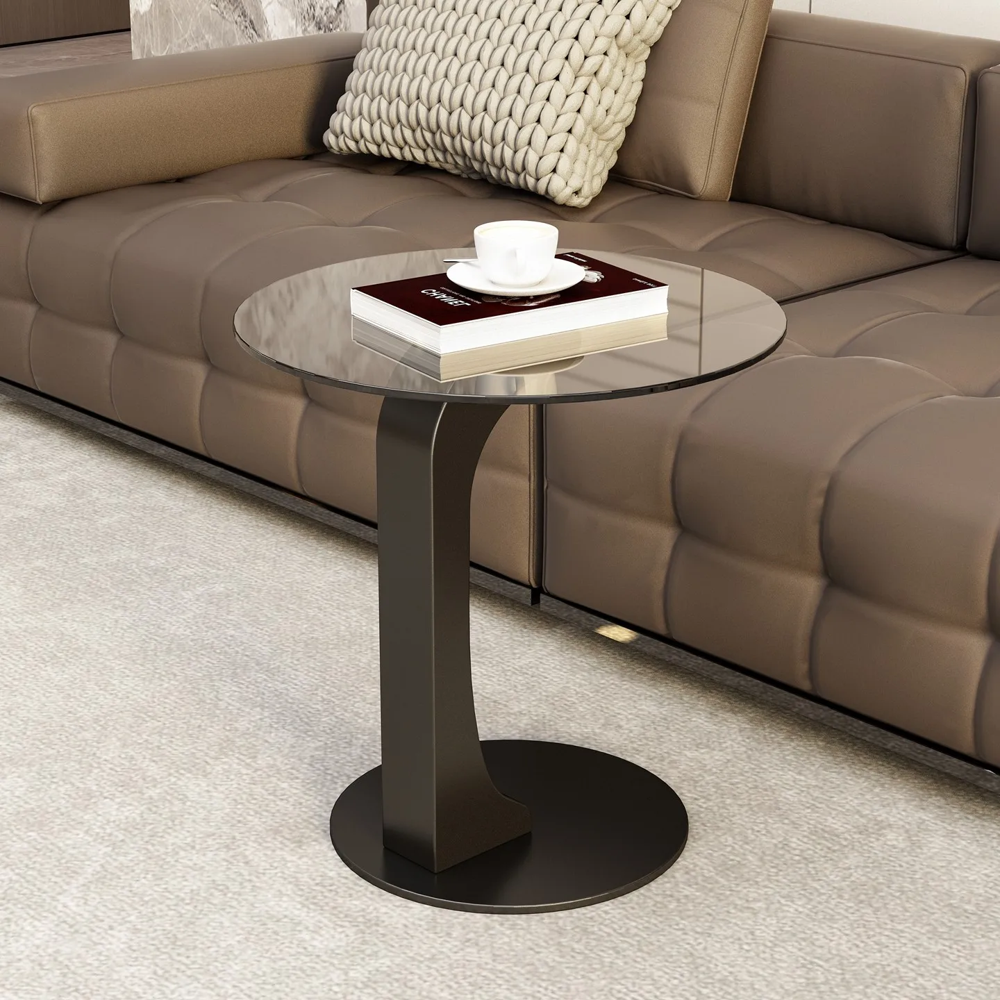 Sofa side table, living room sideboard, modern simple small round table, tempered glass corner table, high-end side table
