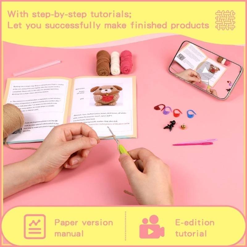 E06B 2 Sets DIY Crochet Craft Kits Puppy Crochet Include Crochet Hook, Yarn, Needle, Instructions, Accessories for Beginner