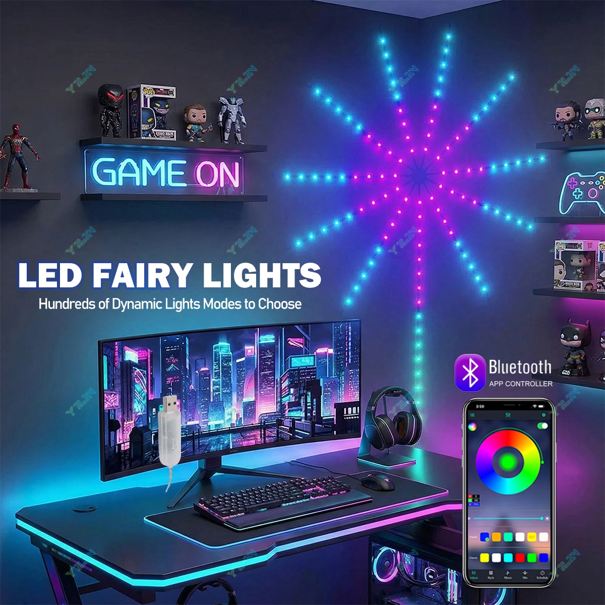 RGBIC Firework LED Strip Light Bluetooth APP Control USB 5V Neon Strip Lamp Party Decoration Music Sync Bedroom Decor Lights
