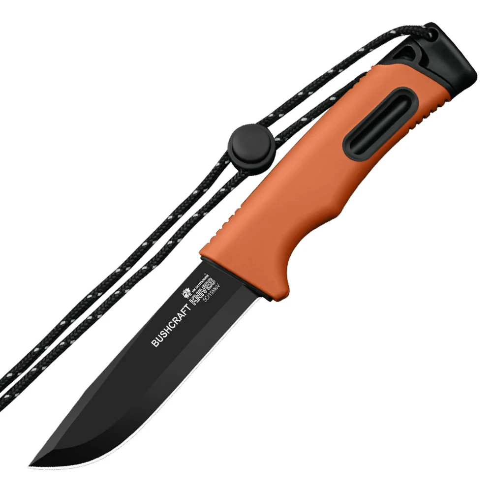 HX OUTDOOR SURVIVAL MASTER KNIFE 4 Fixed Blade | 3.74″ Matte Black Titanium Coating 5Cr15 Blade | Black PP & Orange TPR Handle