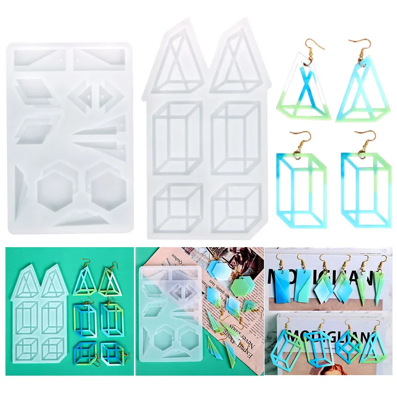 DIY Polygonal Combination Earrings Mirror Silicone Molds Crystal Jewelry Making Decorative Pendant Epoxy Resin Mold Accessories