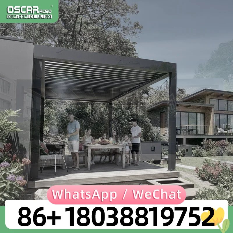 4X6m Automatic Louvered Patio Roof with Multicolored LED for Backyard Balcony Terrace pergola