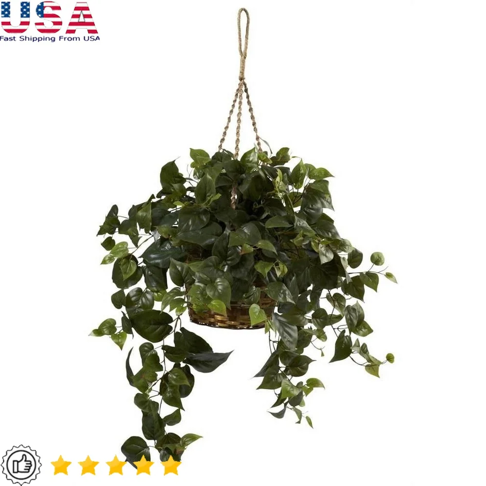 

24 Inch Artificial Philo Plant Hanging Basket Lush Green Foliage Perfect Home Office All Seasons Decorative Gift