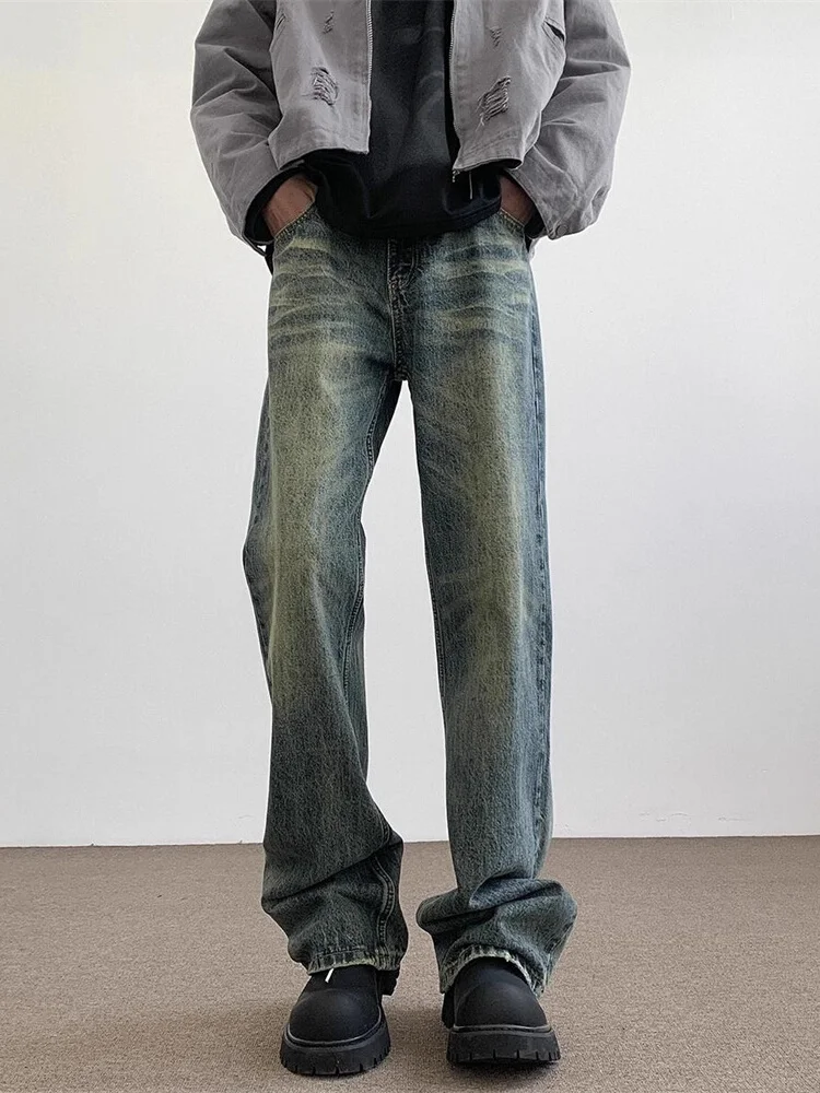 

Синие расклешенные мужские джинсы в стиле ретро, модные широкие брюки, длинные брюки для высоких мужчин, повседневные джинсовые джинсы прямого кроя