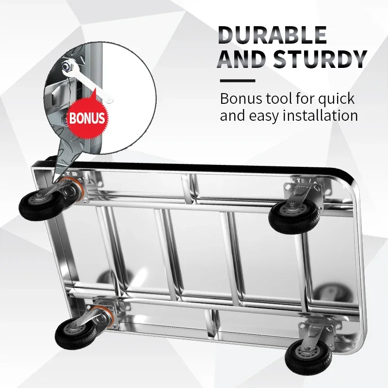 2026 120*70cm 1000kg Load Capacity Stainless Steel  Hand Push Trolley Folding Heavy Duty Convenient Platform Truck Hand  Trolley