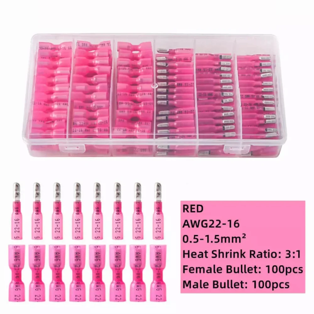 

180/200 шт. термоусадочный пулевой разъем AWG 10-22 «мама-папа» и пулевидные клеммы изолированные водонепроницаемые автомобильные разъемы