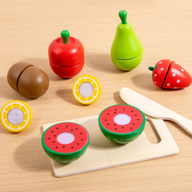 Drewniane zabawki kuchenne do zabawy w udawanie, symulacja jedzenia, akcesoria do zabawy w kuchnię, zabawki Montessori, zestaw do krojenia owoców i warzyw dla dzieci, prezent.