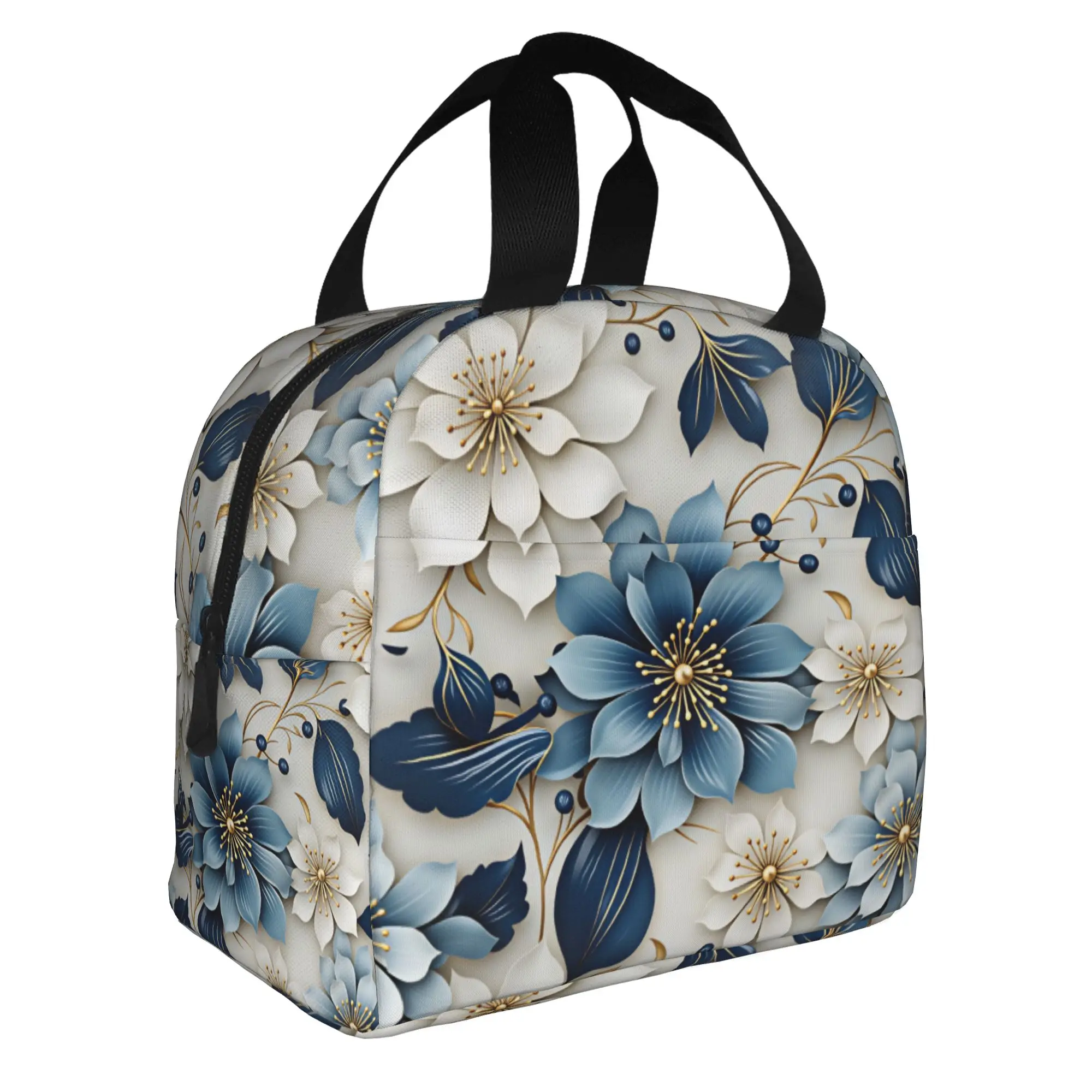 3D Floral Luxury High Fashion Trend Thermal Insulated Lunch Bag Portable Lunch Tote for Outdoor Picnic Multifunction Food Box