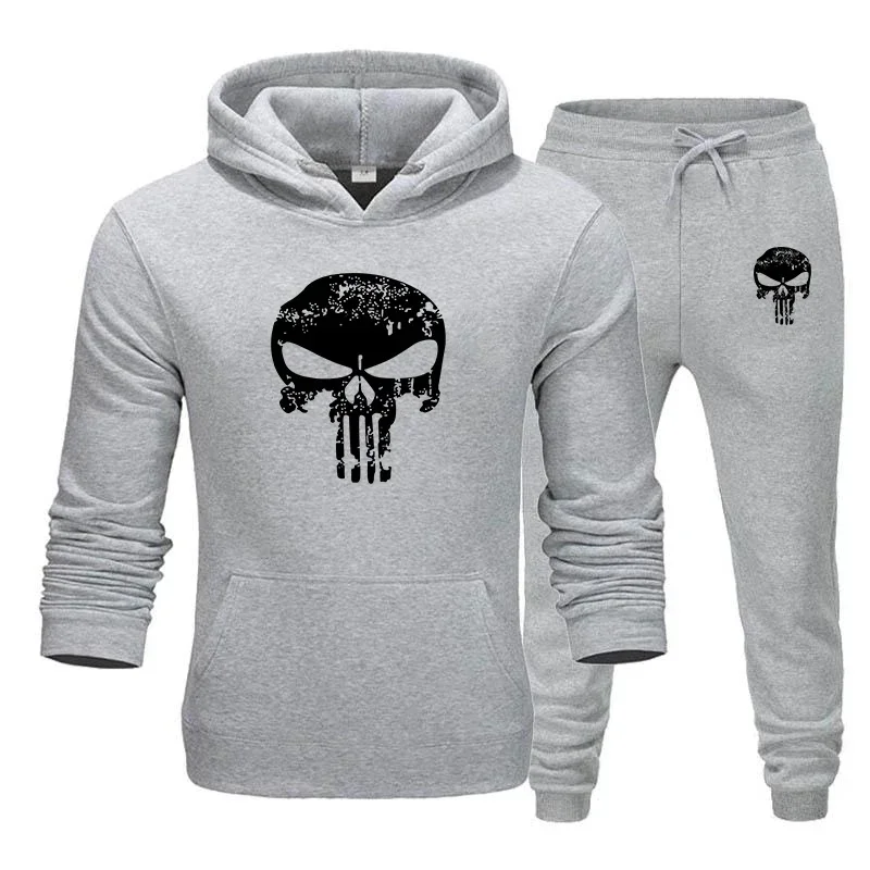 2 Pieces Sets Tracksuit Hooded Men Skull Brand Autumn Winter Sweatshirt +drawstring Pants Male Sport Hoodies Running Sportswear