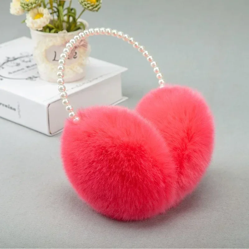 Winter Women Girls Fluffy Plush Earmuffs Imitation Pearl Beaded Headband Thicken Ear Warmer Princess Kids Party Styling Headwear