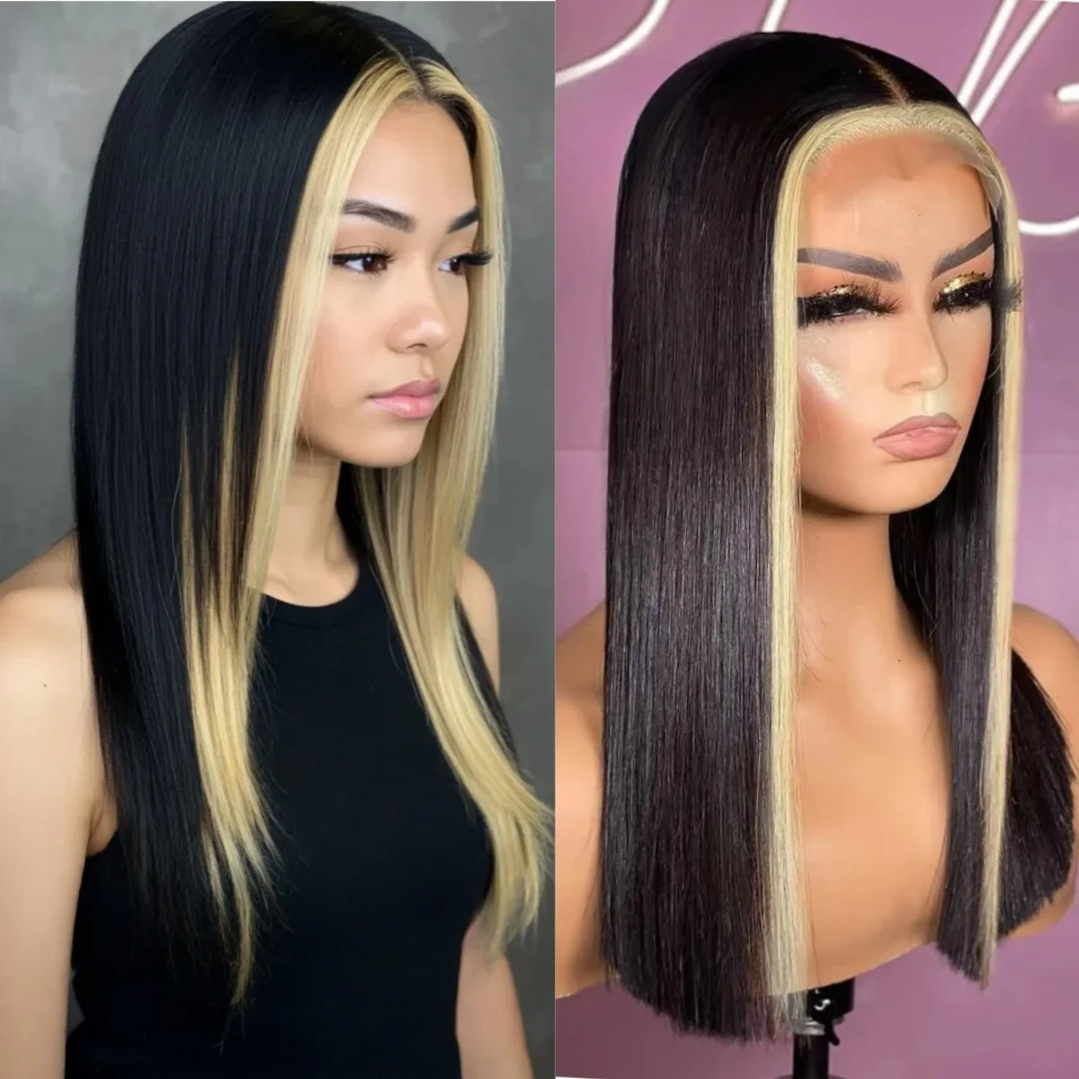 

Черный светлый блондин, прямой парик спереди, бесклеевой 13x4 HD, синтетические кружевные фронтальные парики, предварительно сорванные, термостойкие, косплей