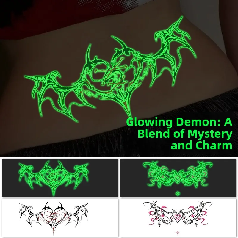 Luminous Devil's Heart Tattoo Stiers Women's Game Couple Scar Covering Chest Bone Abdomen Hidden Pattern Decals