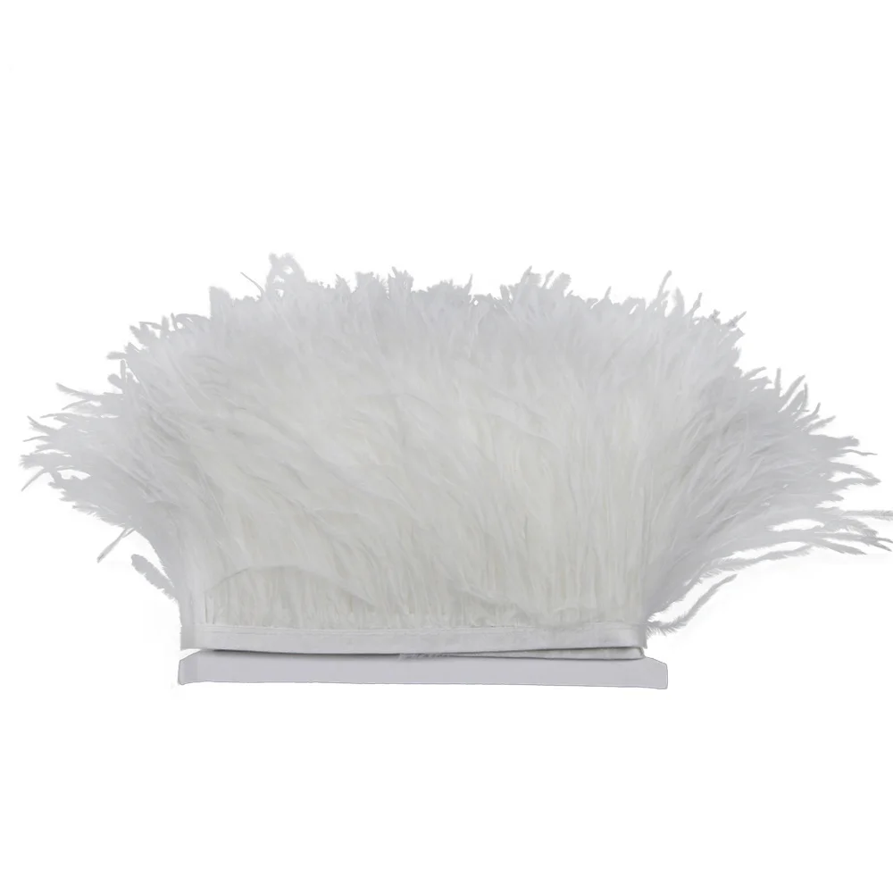 8-10cm/10-15cm White Ostrich Feathers Trim Fringe Natural Feather Ribbon for Crafts Wedding Christmas Clothing Decoration