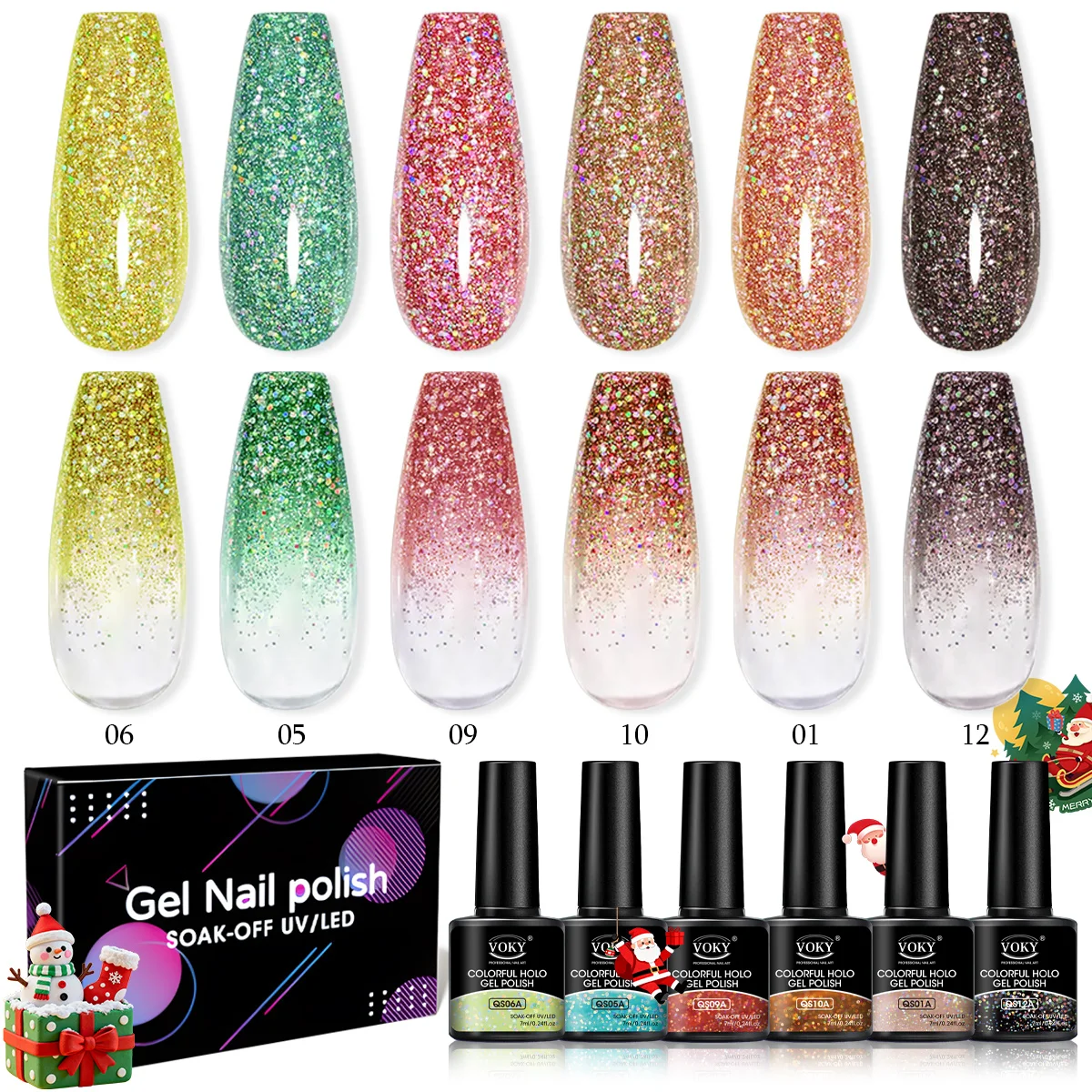 

6 pieces of holographic laser glitter nail polish, with a wide range of colors and easy to apply, suitable for parties, nightclu