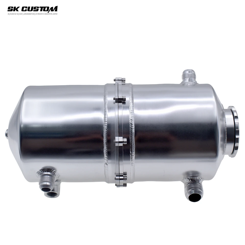 SK CUSTOM Automotive Modifikation Al Alloy Silver Dry Sump Tank, Ölspeichertank, 5 l Fassungsvermögen, Entfernung von Blasen, Entlüftung von Abgasen