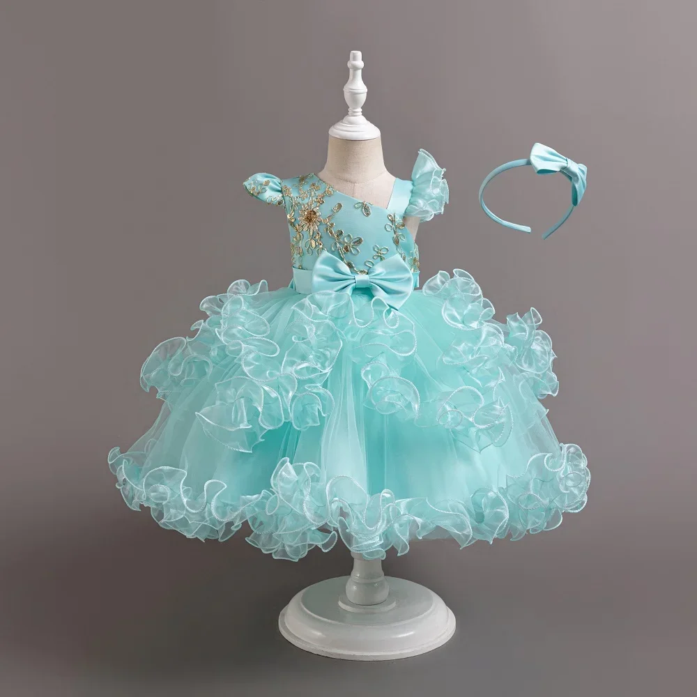 2024 New Girls\' paillettes Princess Dress 3-8 anni Flower Bow Cake Dress Halloween banchetto Host Performance Dress