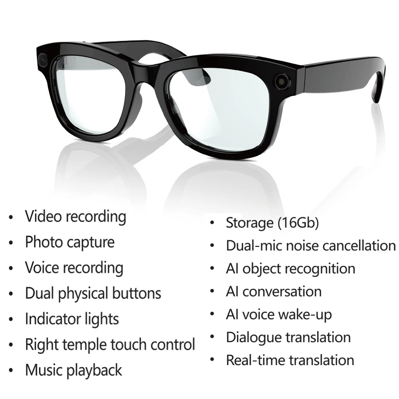 

New Al Smart Glasses 5MP HD Camera 4K Video Record Voice Translation Photo Recognition WIFI Transmission BT Call Smart Glasses