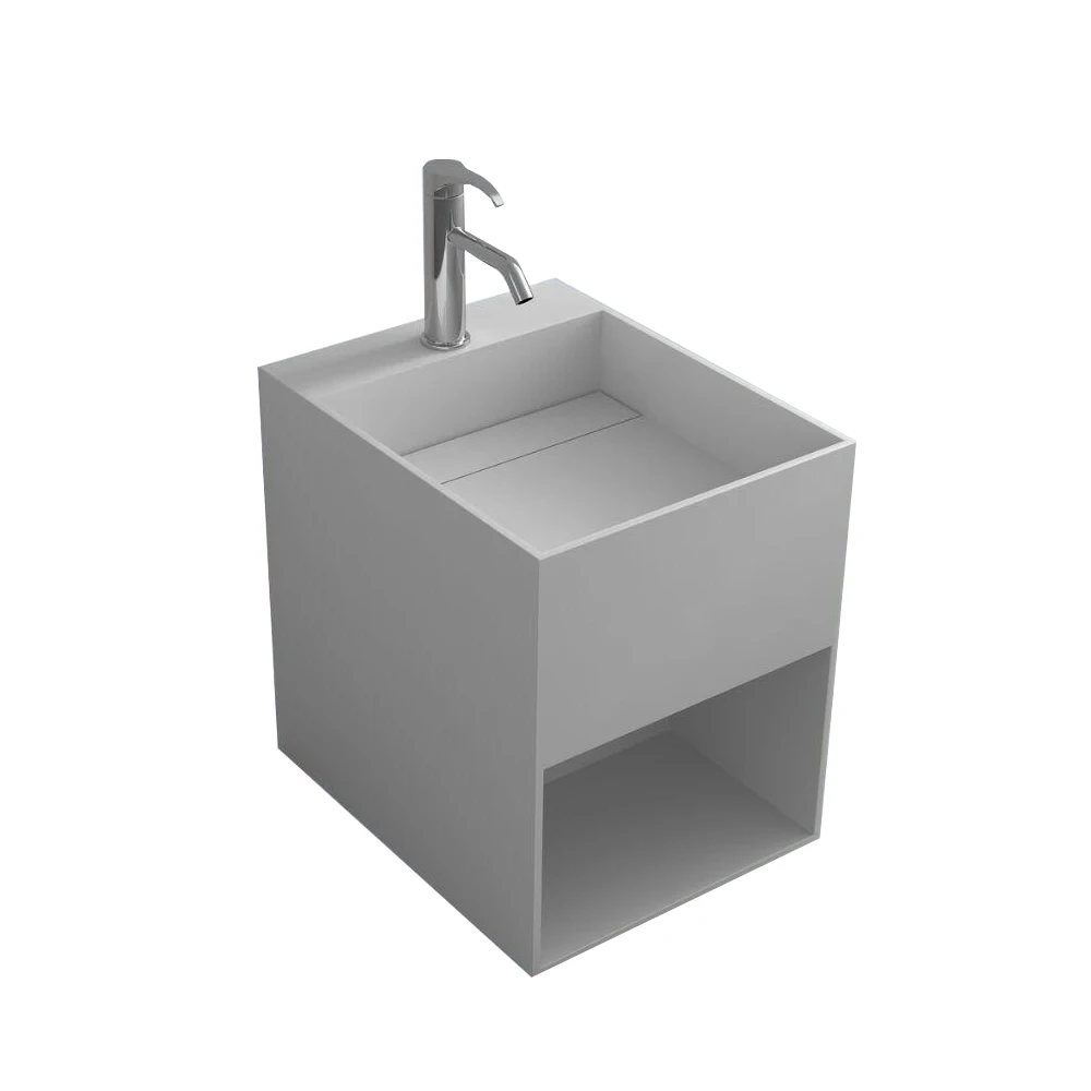 

Bathroom Corain Rectangular Wall Hung Vessel Sink Matt Solid Surface Stone Wash Basin Opening Cabin RS38232