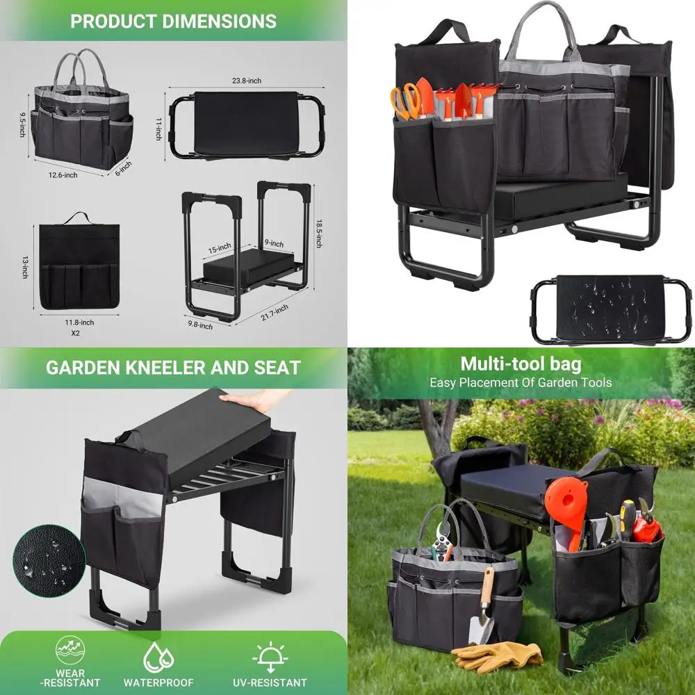 

Складной сверхмощный садовый наколенник с кожаной подушечкой, сумкой для инструментов и стальным каркасом — идеально подходит для мужчин и женщин