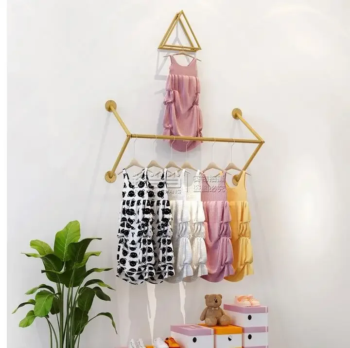 

Children's wear store display rack simple wall-mounted gold display rack combination wall iron hangers clothing store shelves