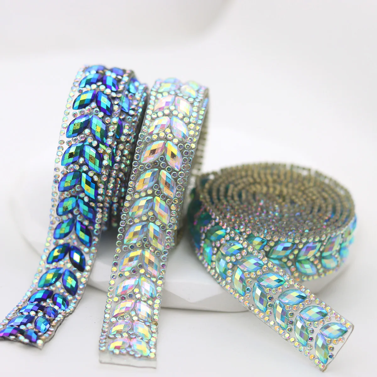 2 Rows Colorful Hot Fix Rhinestone Cup Chain Iron on rhinestone Trim DIY Rhinestone Ribbon Mesh For DIY Dress ClothinG