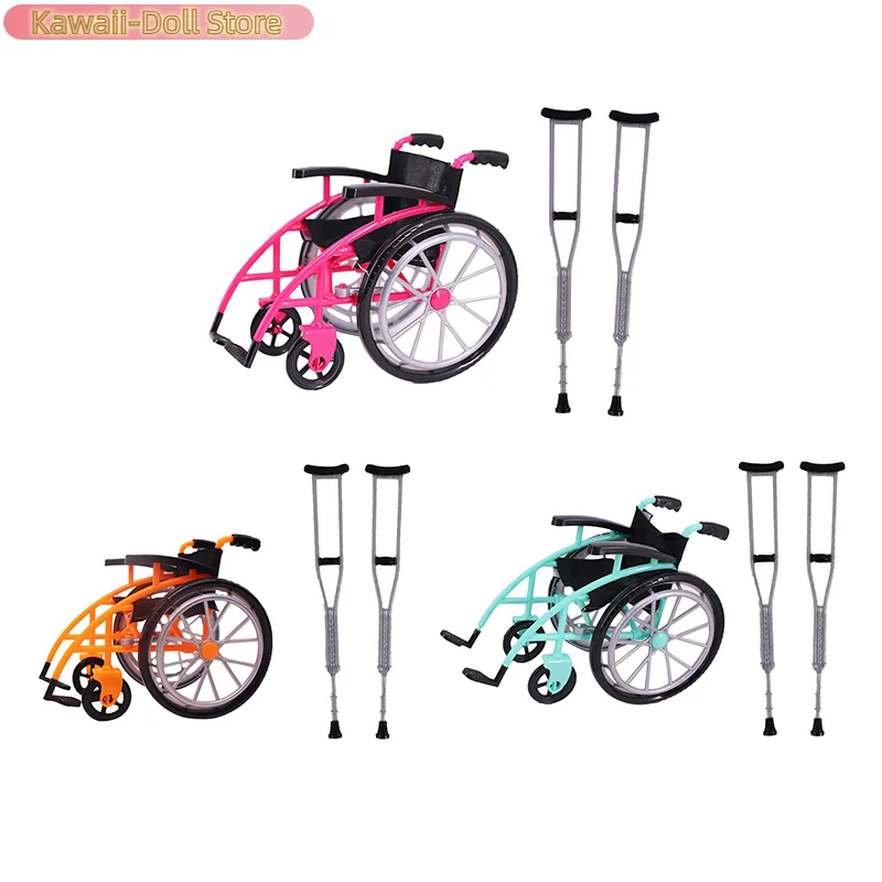 1Set Foldable Rehabilitation Wheelchair Crutch Model Toy Doll DIY Accessories