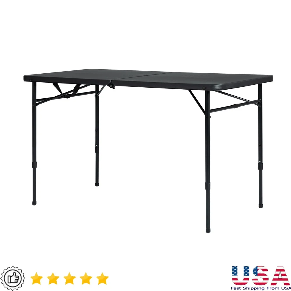 

4ft Folding Table Adjustable Portable Indoor Outdoor Use Seats 4 Easy Storage Carry Handle Durable Plastic Steel Construction