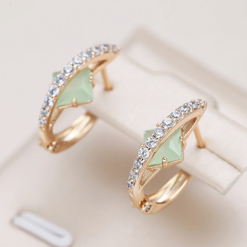 Kinel Hot 585 Rose Gold Color Earrings For Women Shiny Square Green Natural Zircon Vintage Earrings Fine Daily Jewelry Gifts