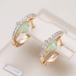Kinel Hot 585 Rose Gold Color Earrings For Women Shiny Square Green Natural Zircon Vintage Earrings Fine Daily Jewelry Gifts