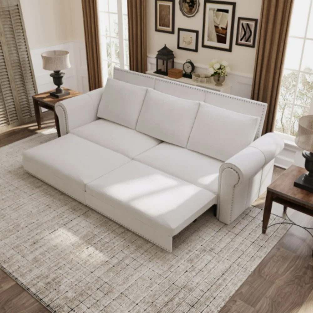 

Sofa,93.7" King Pull Out Sofa Bed, 3-in-1 Faux Leather Convertible Sleeper Sofa with Nailhead Trim & Rolled Arm,Sofa Bed