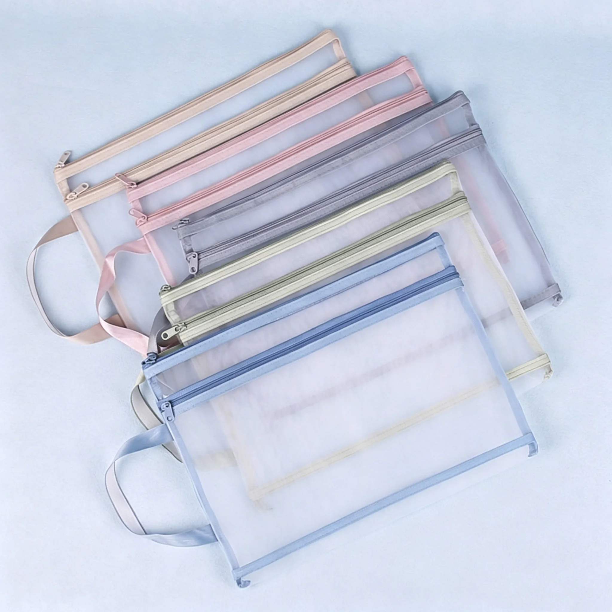 

Large Capacity Mesh Bag Double Layer Transparent Handheld File Organizer for Exam Papers Documents Storage with Zipper