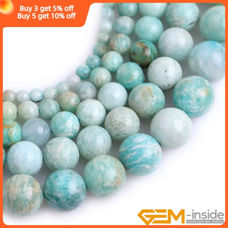 Natural Stone Africa Blue Amazonite Round Beads For Jewelry Making Strand 15\