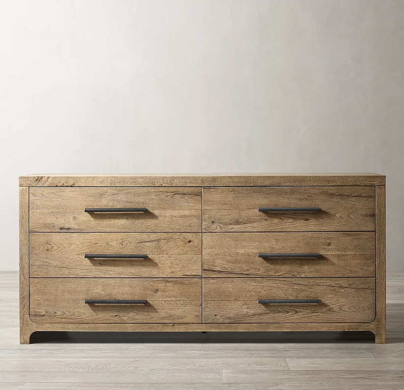 Customize White Oak Storage Sideboards American Style Vintage Solid Wood 6-Drawer Dresser Sideboard Cabinet Drawers
