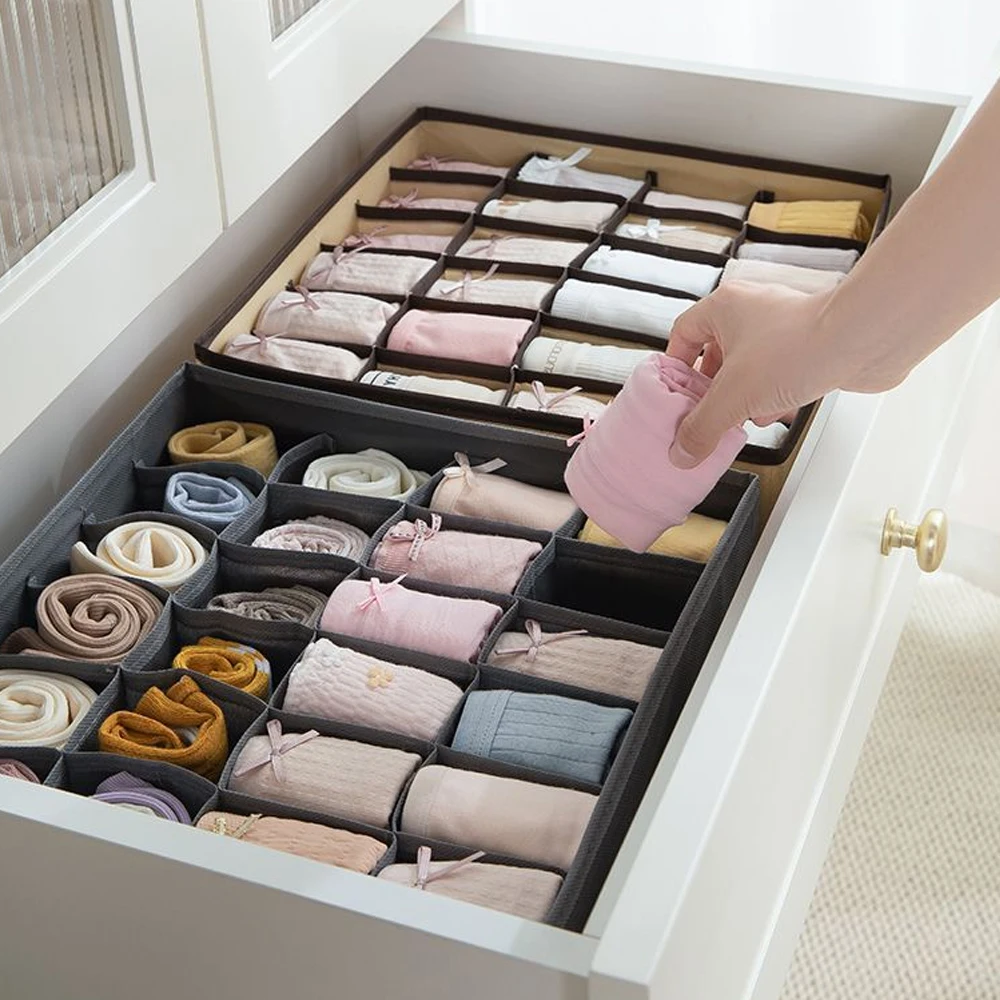 

24 Grids Sock Drawer Organizer Wardrobe Clothes Organizer Foldable Underwear Storage Box Fabric Storage Dividers for Socks Ties