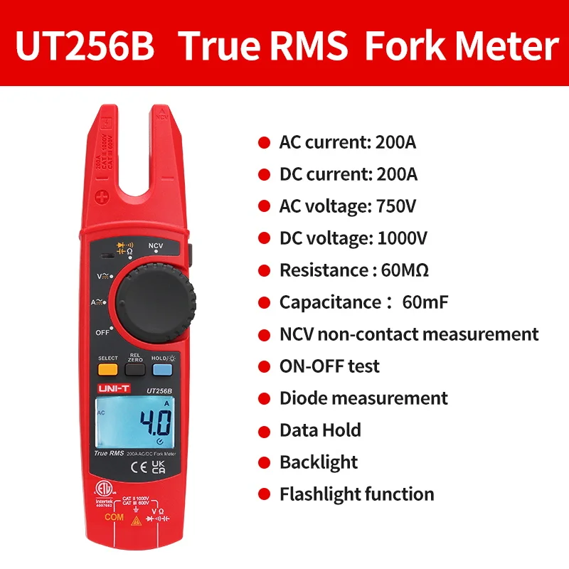 UNI-T Klemmeter UT256B UT256A 200A Amperometrische Klem 6000 Tellingen Vorkmeters NCV Digitale Ampèremeter Tang Weerstandstest