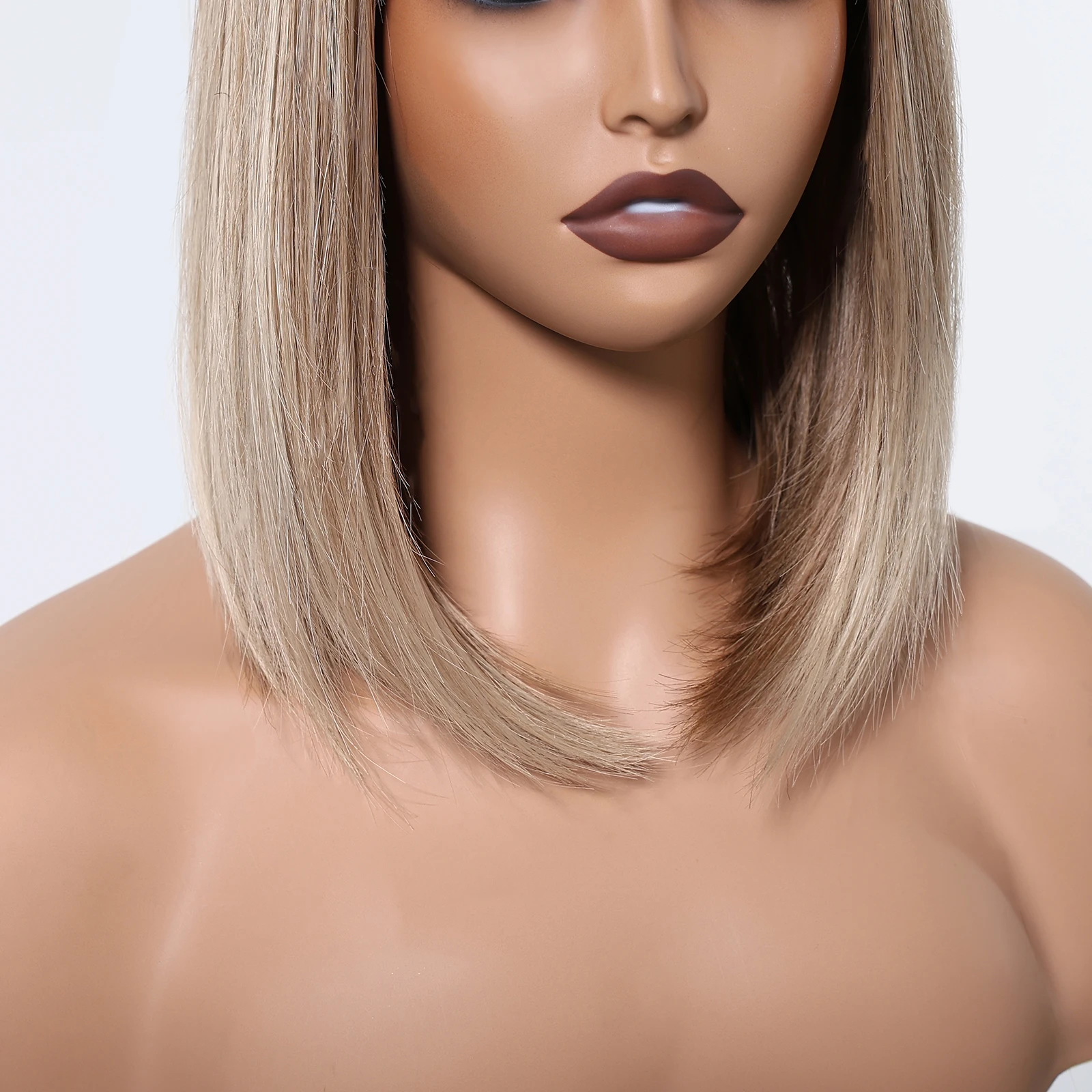 HAIRToxic-Perruque blonde courte punt avec frange pour femme, perruques Bob synthétiques, surbrillance dorée, degré de chaleur, cosplay, 03, date, cheveux en fibre