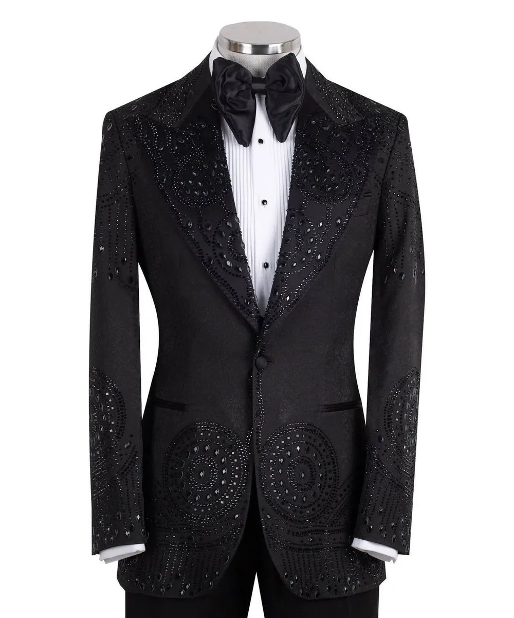 Two Piece Jewelry Ornament Tuxedo, Party For Men, Prom Men's Suit Rhinestone Decoration Men's Suit, Wedding Groom Suit