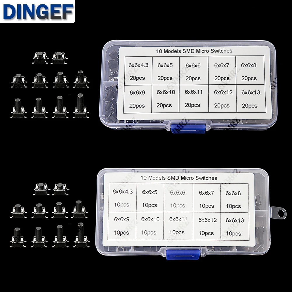 10Values/box 6*6 Tact Switch Tactile Push Button Switch Kit Height: 4.3 5~13MM DIP 4P micro switch 6x6 Key switch For Arduino