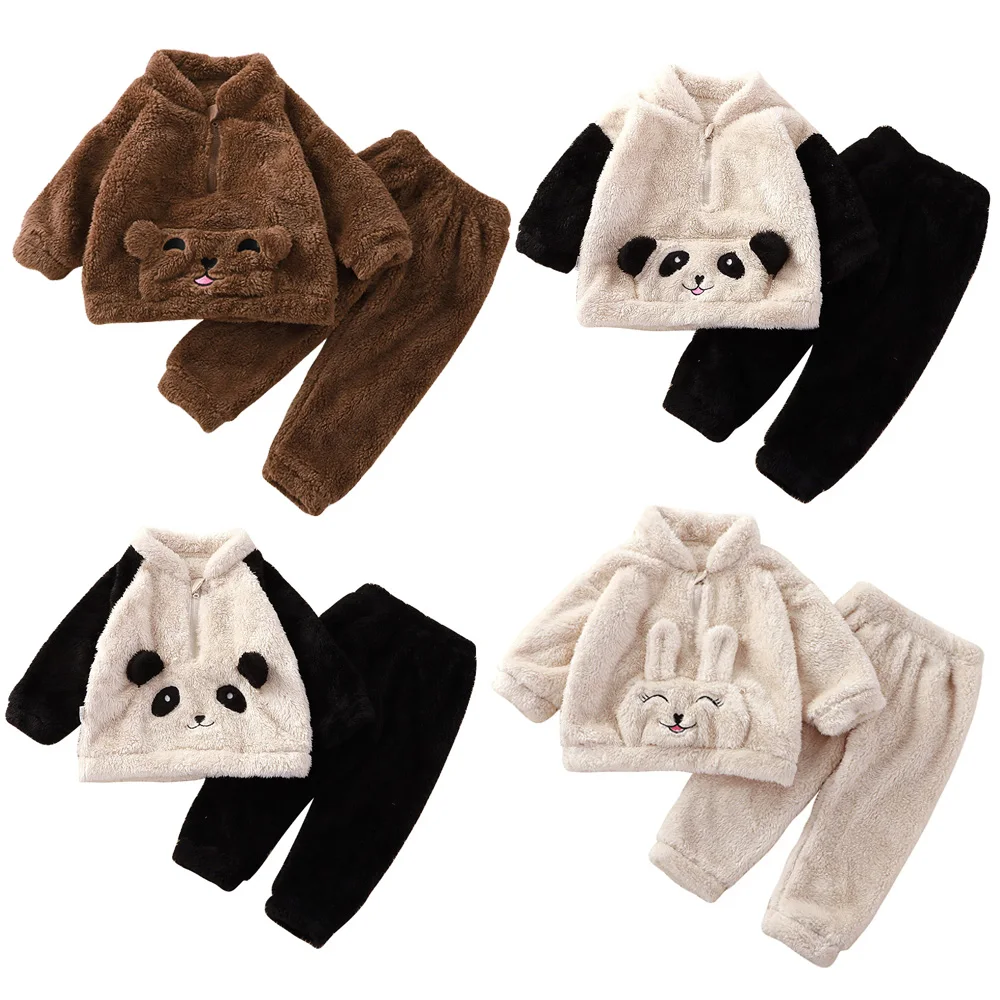 New Winter Children Loungewear Set Cute Cartoon Bear Bunny Kids Pajamas Suit for Boys Girls Clothes Soft Flannel Baby Sleepwear