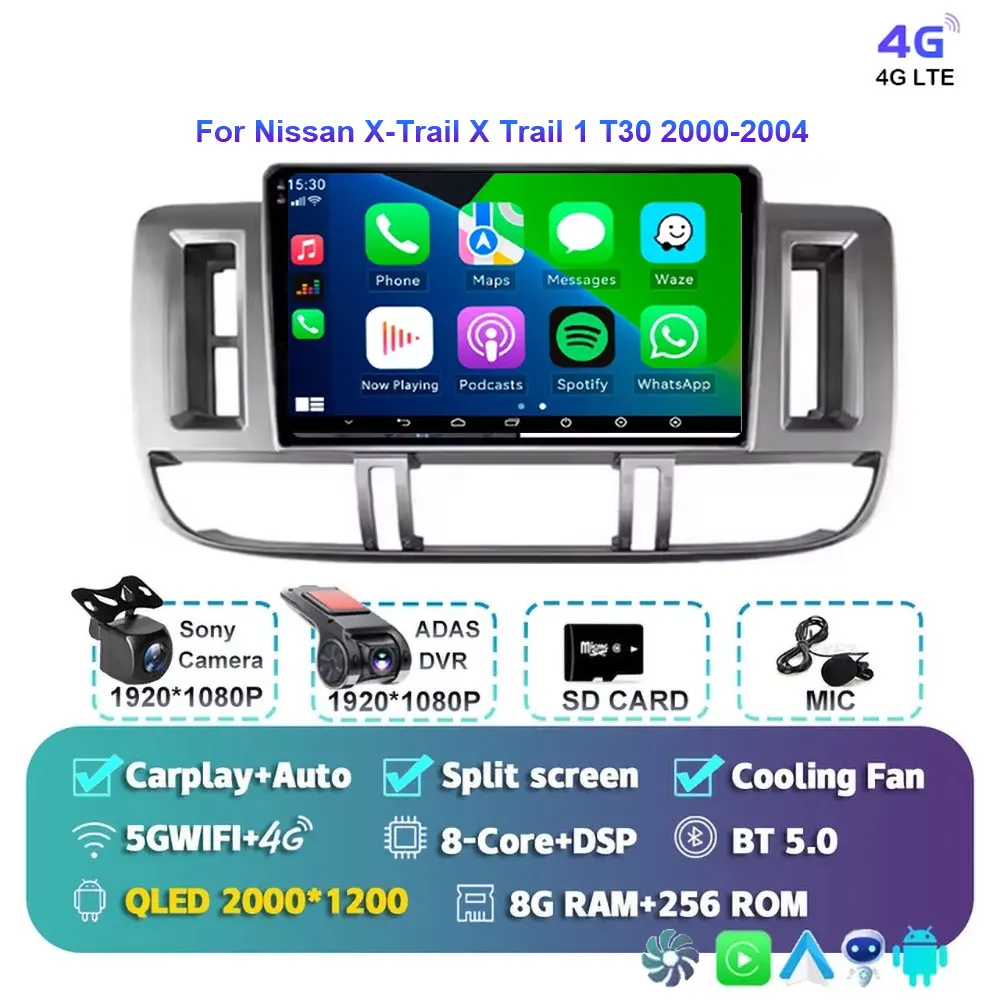 Android 15 autoradio voor Nissan X-Trail 2000-2004 met GPS navigatie 2DIN stereo BT Carplay videospeler X Trail X-Trail T30