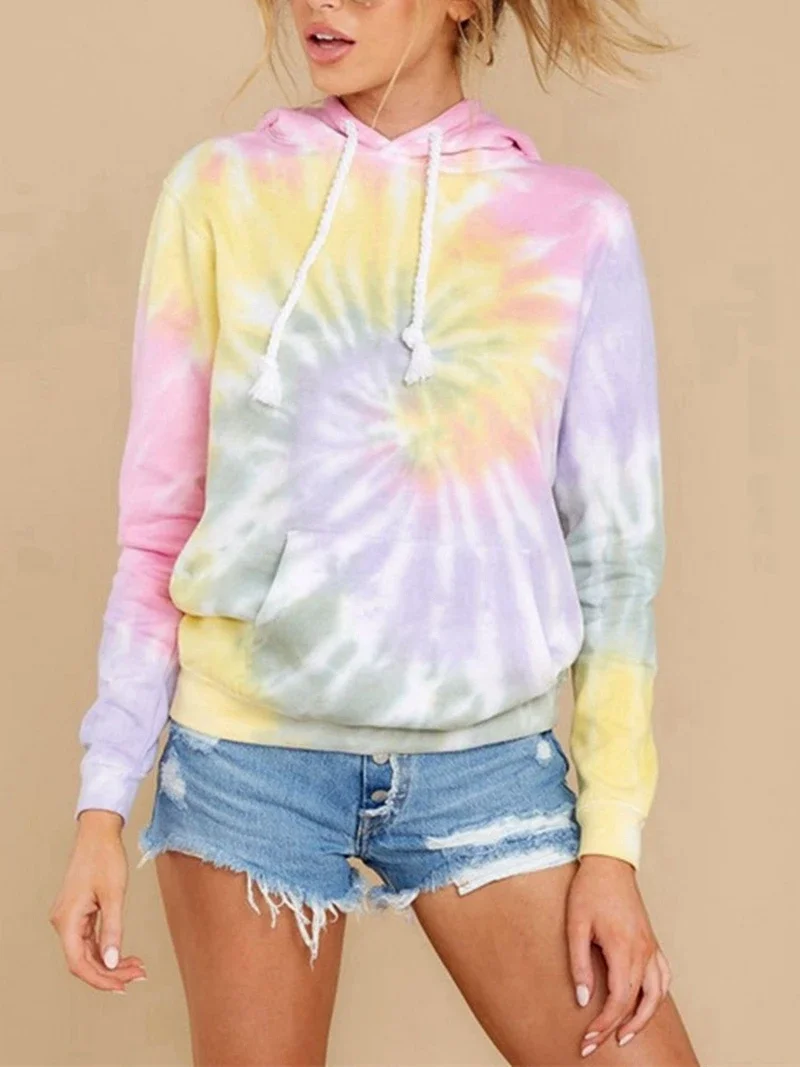 Women Tie Dye Hoodie Sweatshirts Autumn Long Sleeve 2020 Oversize Ladies Pullovers Casual Loose Pocket Hooded Shirt Streetwear