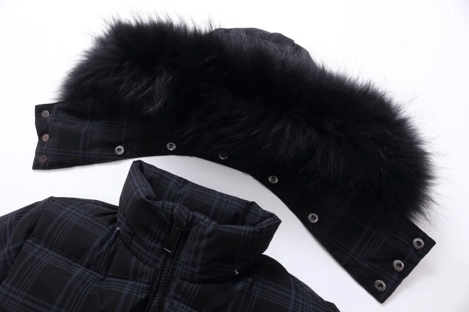Black Plaid Down Coat