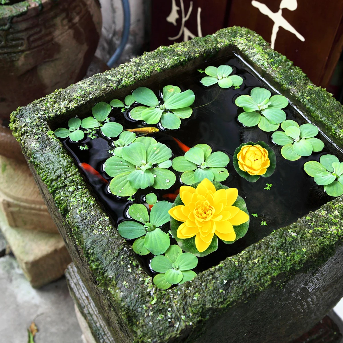 

6PCS Artificial Floating Water Lilies Deep Green Leaves for Pool Pond Home Decor Plastic Indoor OutdoorArtificial Pond